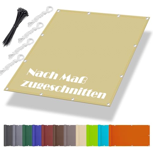 Sonnenplane 2x4M, Segeltuch Meterware im Viele Größe und Farben, Windschutznetz inkl Befestigungsseile, UV-Schutz, Wetterfest für Garten Terrasse Balkon, Sand Beige von Aiyaoo