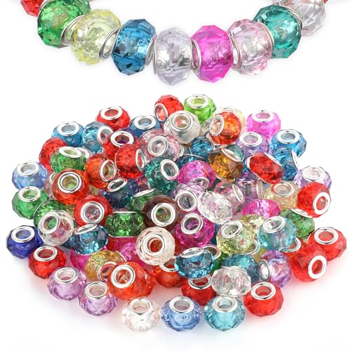 100 Stück Acrylperlen mit Großem Loch Europäische Perlen Multicolor Europäische Perlen 5mm Großes Loch Crackle Harz Rondelle Perlen Lochperlen Spacer Perlen für Diy Armbänder,Schmuck Und Ohrringen von Aiyorse