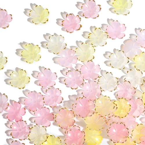 100 Stück Blumen Abstandsperlen Perlen zum Auffädeln Kirschblüten Blumenperlen Acryl Perlen zum Auffädeln Perlen Flower Beads für Armbänder für Diy Schmuck Basteln Halsketten Ohrringe von Aiyorse