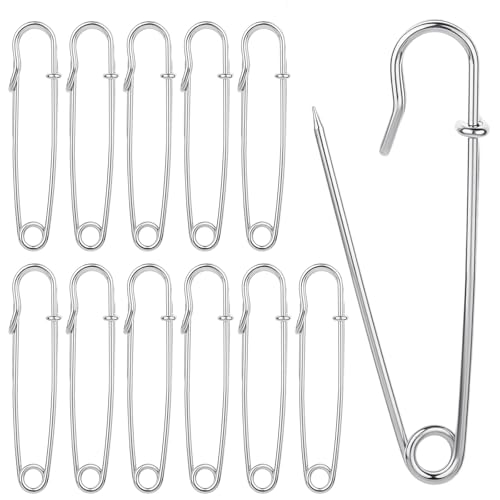 12 Stück Sicherheitsnadeln Groß 57MM/2.24inch Sicherheitsnadel Safety Pins Stark Sicherheitsnadeln für Kleidung Rostbeständig Gebogene Sicherheitsnadeln für Decken,Strickzeug,Schmuck und Handarbeiten von Aiyorse