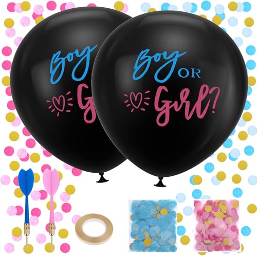 2 Stück 91,4 cm dicke, schwarze Geschlechtsoffenbarungs-Luftballons – Konfetti-Ballons mit rosa und blauem Konfetti für Jungen oder Mädchen, perfekt für Babypartys, Party-Dekorationen von Aiyorse