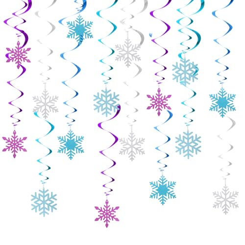 20 Stück Eiskönigin Schneeflocke hängende Dekorationen, Winter Schneeflocken hängende Wirbel Decke Luftschlangen, glitzernde Schneeflocken Ornament für Frozen Winter Wonderland Geburtstag Party von Aiyorse