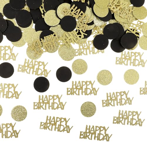 200 Stück Happy Birthday Party Konfetti für Tisch, Glitzer Gold und Schwarz Geburtstag Tisch Streukonfetti Streukreis Punkte Geburtstag Konfetti Polka Dot Geburtstag Dekorationen für Tisch Bett Ballon von Aiyorse