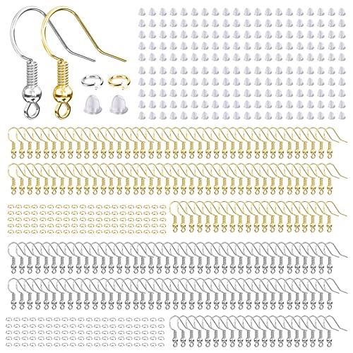 Aiythouy Hypoallergene Ohrringhaken, 600-teiliges Ohrringherstellungs-Set mit Ohrringhaken, Biegeringe und Ohrring-Verschlüsse für die Schmuckherstellung (Silber und Gold) von Aiythouy