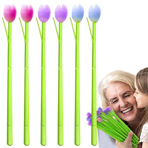 Aizuoni Blumenstifte mit Farbwechsel | 6 Stücke Kreative Pflanze Kugelschreiber Blume Nette Stifte Tulpe Ästhetische Stifte | Kreative Geltinte Lily Pens für Lehrer, Schüler, Schulbürodekoration von Aizuoni