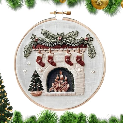 Aizuoni Christmas Embroidery Kit, Weihnachts-Häkelmuster, Weihnachts-Stickset, Handstickset, Einfaches Stickset Für Anfänger, Weihnachtskunst-Bastelset, Kreative Weihnachtsaccessoires Für Festivals von Aizuoni