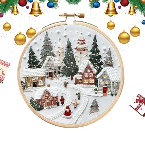 Aizuoni Christmas Embroidery Kit, Weihnachts-Häkelmuster, Weihnachts-Stickset, Handstickset, Einfaches Stickset Für Anfänger, Weihnachtskunst-Bastelset, Kreative Weihnachtsaccessoires Für Festivals von Aizuoni