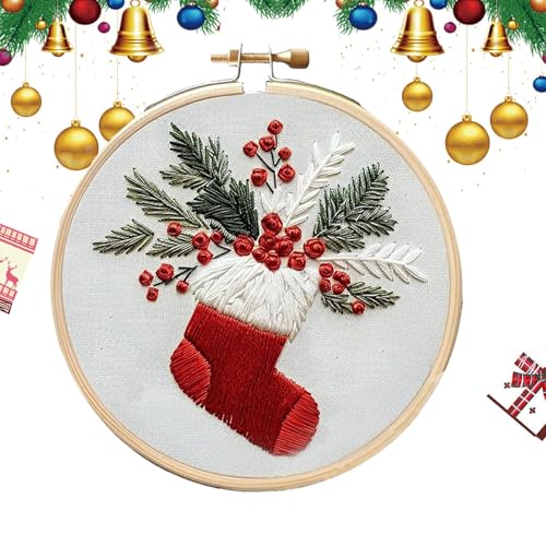 Aizuoni Christmas Embroidery Kit, Weihnachts-Häkelmuster, Weihnachts-Stickset, Handstickset, Einfaches Stickset Für Anfänger, Weihnachtskunst-Bastelset, Kreative Weihnachtsaccessoires Für Festivals von Aizuoni