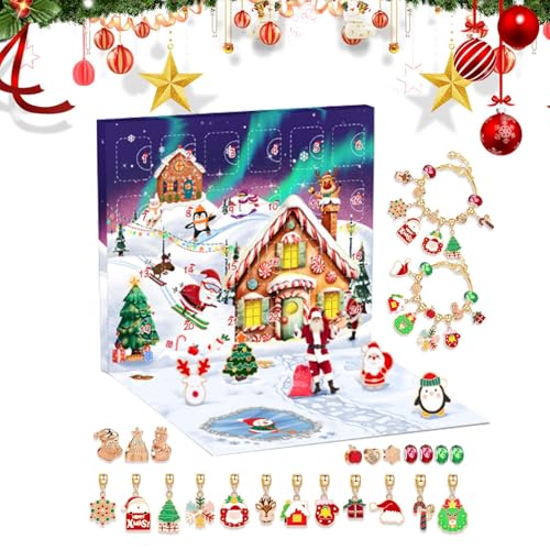 Aizuoni Countdown-Schmuckherstellungsset, Weihnachts-Adventskalender-Armbänder | Mädchen-Schmuck-Charm-Set - 24 Tage Countdown-Kalender für Weihnachtsarmbänder für Kinder, Kinder, Familie, Freunde von Aizuoni