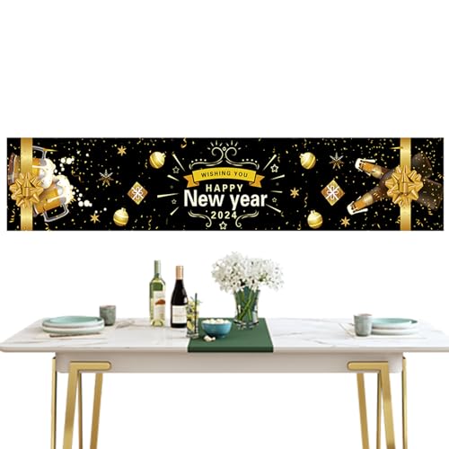 Aizuoni Neujahrs-Tischdecke 2024, Silvester- -Tischdecke | Neujahrstischläufer | Saisonnal Winter Küche Tisch Dekoration Drinnen Urlaub ?180 x 35 cm? von Aizuoni