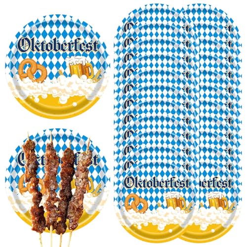 Aizuoni Oktoberfest-Geschirr,Oktoberfest-Zubehör - 24-teiliges Oktoberfest-Geschirr-Set,Lieferungen mit blau-weißer Flagge versorgen 24 Gäste beim deutschen Oktoberfest von Aizuoni