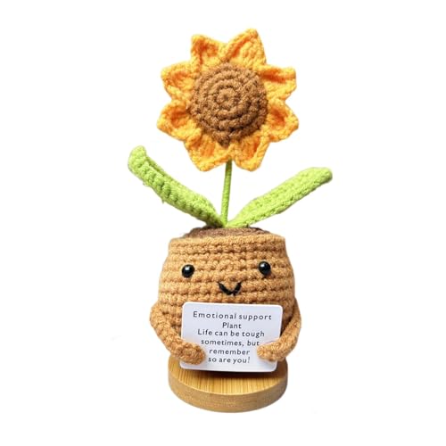 Aizuoni -Strickpuppe, Häkelpuppe mit emotionaler Unterstützung | Künstlicher Sonnenblumenstrauß,Gestrickte Blumen für emotionale Unterstützung, lustige -Häkelblumen, kleine gestrickte von Aizuoni
