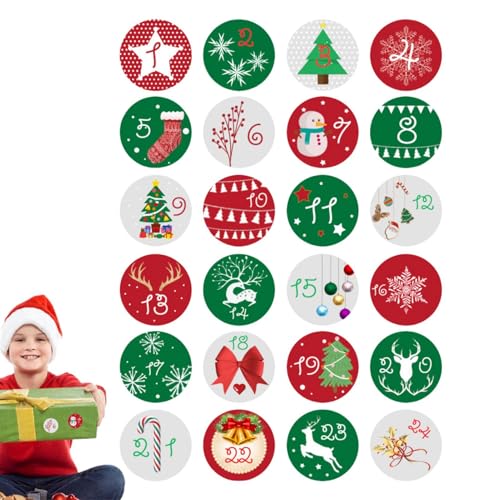 Aizuoni Weihnachts-Adventsaufkleber, Weihnachts-Adventskalender-Aufkleber, Weihnachten 1-24 Adventskalenderaufkleber | Weihnachtsnummern-Aufkleber, Countdown-Etiketten, Aufkleber Für Weihnachten von Aizuoni