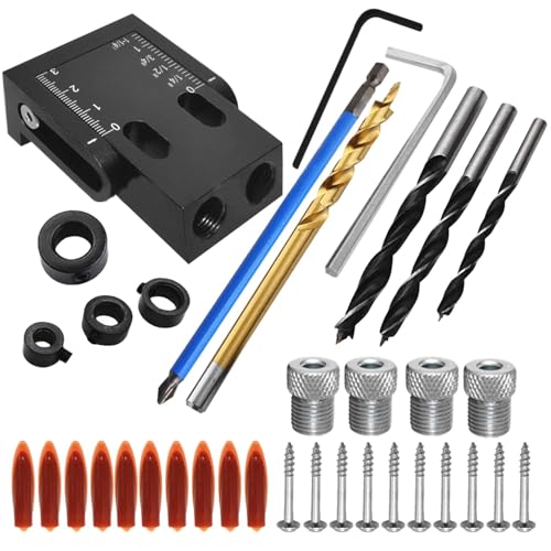 Pocket Hole Jig Kit, Taschenbohrer Jig -Kit - Bohrsystem Tools Locator,15 ° Winkelbohrlokator -Werkzeug -Kit -Taschenloch -Jig -System für Holzbearbeitung von Aizuoni