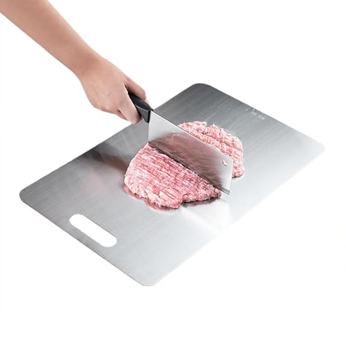 Titan Schneidebrett, Küchenschneidebrett Aus Titan, Titanium Chopping Board, Titanium Cutting Board, Doppelseitig Camping Schneidebrett, Edelstahl 304 Metall Serviertablett Für Fleisch, Gemüse, Käse von Aizuoni