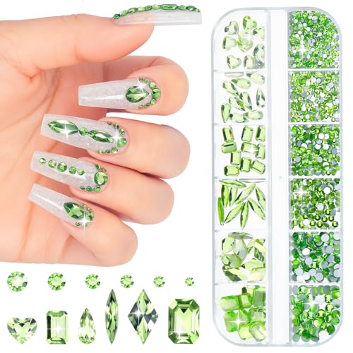 980 Stück grüne Nagel-Strasssteine, 3D-Strasssteine mit flacher Rückseite, verschiedene Formen, Nagelkunst, Diamant-Edelstein für Frauen und Mädchen, Maniküre, Dekorationen, Gesichter, Augen, Make-up 980 Stück grüne Nagel-Strasssteine, 3D-Strasssteine mit flacher Rückseite, verschiedene Formen, Nagelkunst, Diamant-Edelstein für Frauen und Mädchen, Maniküre, Dekorationen, Gesichter, Augen, Make-up von Ajcotahm