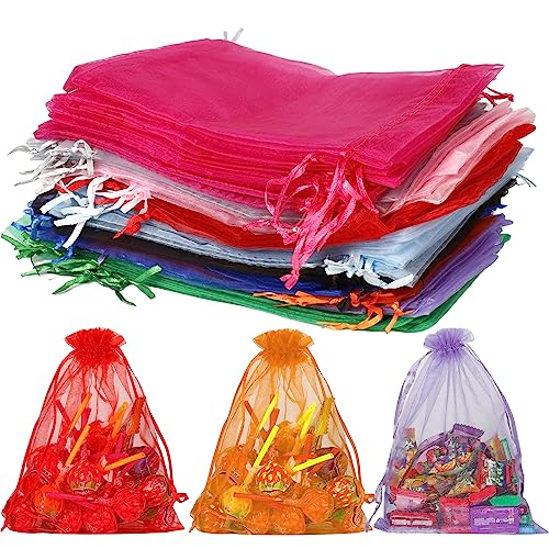 Ajerg 100 Stücke Organzasäckchen, 15 x 20cm bunte Organzasäckchen mit Kordelzug, Schmuckbeutel Transparentem Organza Beutel für Geschenke, Schmuck, Taufe, Süßigkeiten, Hochzeitsbevorzugungen von Ajerg