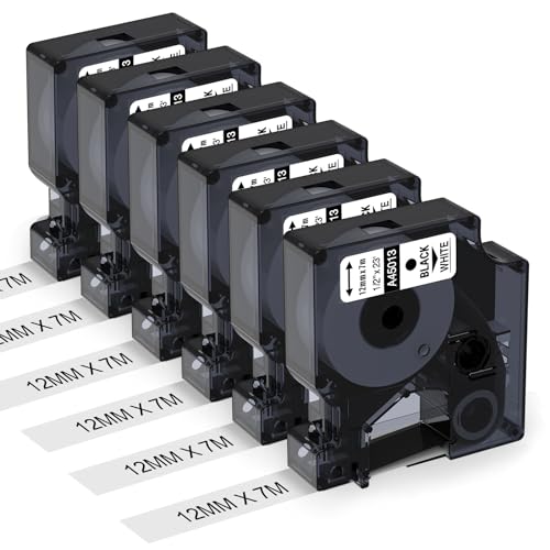 6X Kompatible Dymo D1 Etikettenband 12mm x 7m 45013 S0720530 für Dymo LabelManager 160 LM280 210D 360 420P, als Ersatz für Dymo 45013 45013s Schwarz auf Weiß von Aken