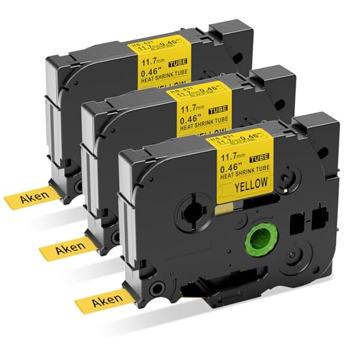 Aken 3 x Kompatibel mit Brother P-Touch Bänder HSe-631 HS-631 HSe Schriftband 11,7mm x 1.5m Schwarz auf Gelb Schrumpfschlauch für P-Touch PT-E110 E300/VP E550W/WVP P750WVP E800W P900W/NW PT-7600 von Aken