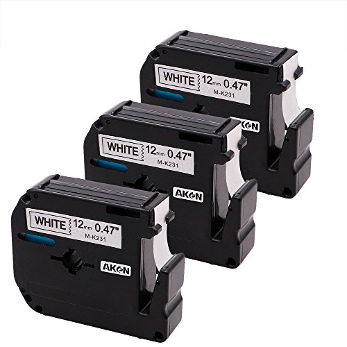 Aken Kompatibel MK231 12mm x 8m Schriftband Ersatz für Brother P-touch MK-231 MK231 M-K231S Bänder Schwarz auf weiß für Brother PT-65 PT-60 PT-90 PT-55 PT-70BM PT-75 PT-85 PT-100 PT-110 PT-BB4 von Aken