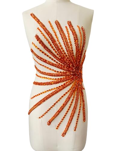 Akiko.CC Handgefertigte Strass-Perlen, Applikation für Abschlussfeier, Abendkleid, Partykleid, DIY-Zubehör, 34 x 55 cm, Orange von Akiko.CC