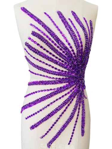 Akiko.CC Handgefertigte Strass-Perlen, Applikation für Abschlussfeier, Abendkleid, Partykleid, DIY-Zubehör, 34 x 55 cm, Violett von Akiko.CC