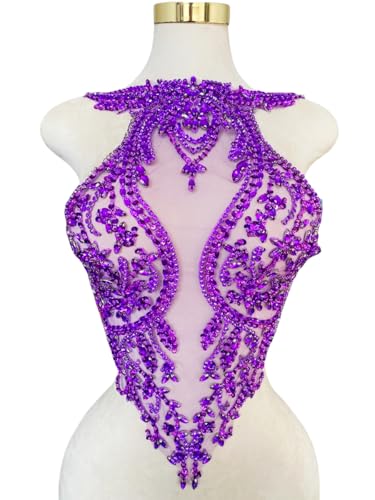 Akiko.CC Handgefertigte Strass-Spitzenapplikation zum Aufnähen auf Perlen, Pailletten, Zubehör für Mädchen, Kleid, Kleidung, 34 x 58 cm, Violett von Akiko.CC