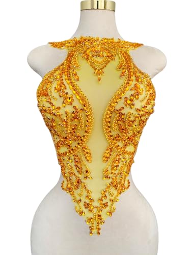 Akiko.CC Handgefertigte Strass-Spitzenapplikation zum Aufnähen auf Perlen, Pailletten, Zubehör für Mädchen, Kleid, Kleidung, 34 x 58 cm (Gold) von Akiko.CC