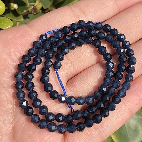 Naturstein Blauer Saphir Kleine Mikro Facettierte Perlen für Frauen Schmuck Herstellung DIY Armband Zubehör - Blauer Saphir - 3mm 115 Stück von AkmAsk