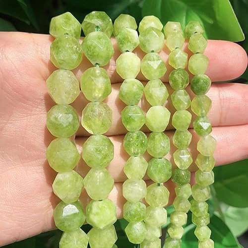 Naturstein facettierte grüne Peridot-Perlen für die Schmuckherstellung DIY Armband Halskette Charms Zubehör -8mm ca. 46 Stück von AkmAsk