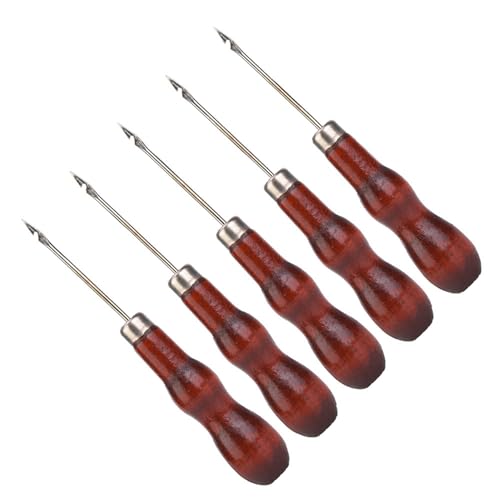 5PCS Holzgriff Ahle Locher Nähen Nähen Ahle Werkzeug Reparatur Häkelnadel, Multifunktionales Zubehör für den Heimgebrauch von Akozon