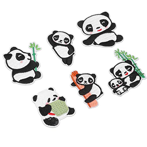 6 Stück Panda-Stickerei-Patch, Schattierung, Flecken, Schäden, Verschiedene Stile, Panda-Aufnäher Zum Aufbügeln für DIY-Handwerk, Tasche, Multifunktionales Zubehör für den von Akozon