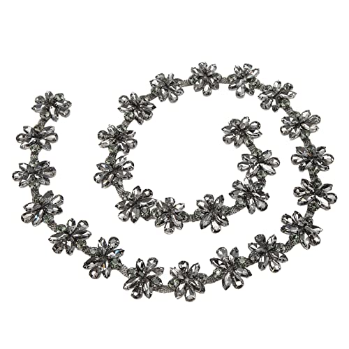 Akozon 3,5 Cm Breite Bunte Marquise-Strasskette in Wassertropfen-Blumenform, Glas-Strass-Blumengürtel für Kleidung, Schuhe, Taschen – Dekoratives Accessoire für Mode (Gun Grey von Akozon