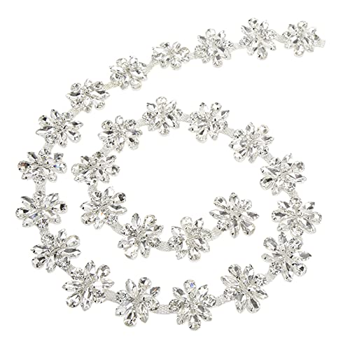 Akozon 3,5 Cm Breite Bunte Marquise-Strasskette in Wassertropfen-Blumenform, Glas-Strass-Blumengürtel für Kleidung, Schuhe, Taschen – Dekoratives Accessoire für Mode (Weiße von Akozon