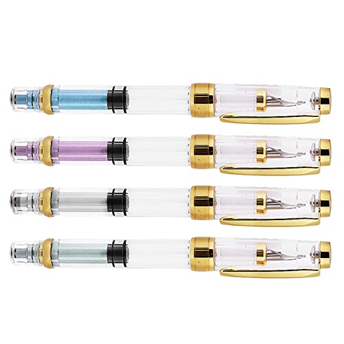 Akozon 4Colors Füllfederhalter mit Kolbenfüllung, Feine Spitze, Transparenter Stift, 4er-Set, Schreibbüro, Multifunktionales Zubehör für den Heimgebrauch von Akozon