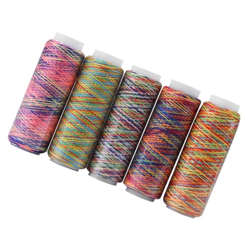 Akozon 5-teiliges Nähgarn-Set mit Farbverlauf in Regenbogenfarben, Mehrfarbige Stickerei-Quiltgarnspulen für Bekleidungszubehör, Ideal Zum Handnähen von Akozon