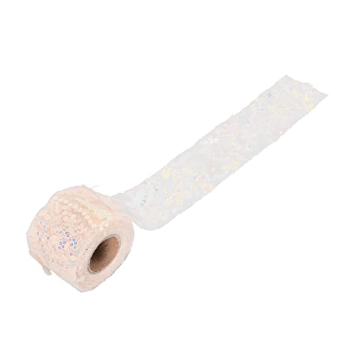 Akozon 6 Cm X 10 Yard Bestickte Pailletten und Blumen, DIY-Haar-Accessoires, Bekleidungsbesätze, Transparentes Stoffband Zum Basteln (Beige) von Akozon