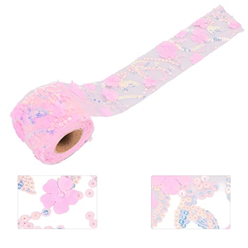 Akozon 6 Cm X 10 Yard Bestickte Pailletten und Blumen, DIY-Haar-Accessoires, Bekleidungsbesätze, Transparentes Stoffband Zum Basteln (Dunkelrosa) von Akozon