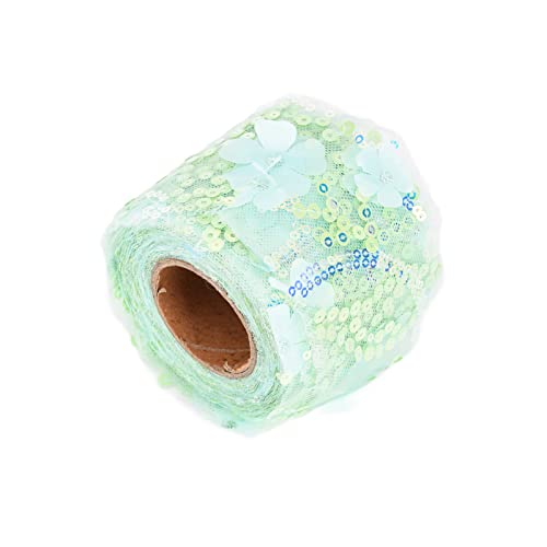 Akozon 6 Cm X 10 Yard Bestickte Pailletten und Blumen, DIY-Haar-Accessoires, Bekleidungsbesätze, Transparentes Stoffband Zum Basteln (GREEN) von Akozon