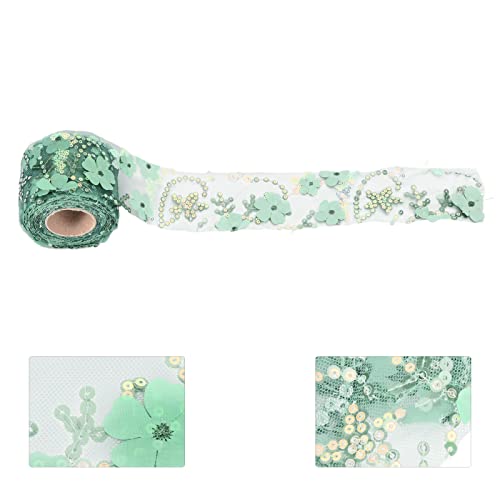 Akozon 6 Cm X 10 Yard Bestickte Pailletten und Blumen, DIY-Haar-Accessoires, Bekleidungsbesätze, Transparentes Stoffband Zum Basteln (dunkelgrün) von Akozon