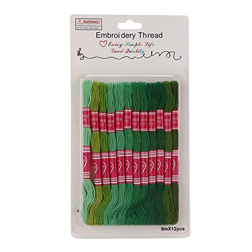 Akozon 6 Stränge 8M Farbverlauf-Stickgarn-Set, 12er-Pack Baumwoll-Polyester-Kreuzstichgarn für Handarbeiten und Heimwerkerarbeiten (Grüne Serie) von Akozon