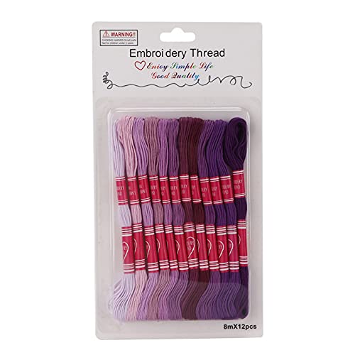 Akozon 6 Stränge 8M Farbverlauf-Stickgarn-Set, 12er-Pack Baumwoll-Polyester-Kreuzstichgarn für Handarbeiten und Heimwerkerarbeiten (PURPLE) von Akozon