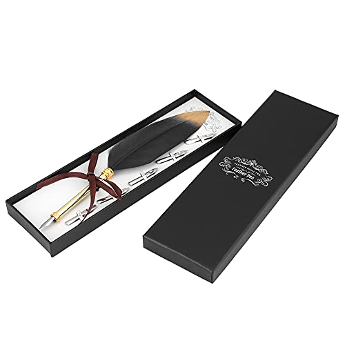 Akozon Elegantes Gold-Feder-Federkiel-Set – Kreative Metall-Füllfederhalter-Geschenkbox für Studenten – Einzigartiger Feder-Tauchstift für Kunst und Schreiben (BLACK) von Akozon