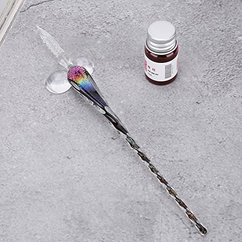 Akozon Kristall-Sternenhimmel-Glas-Tauchstift, Signatur-Tintenstift, Füllfederhalter-Set mit Tintenstifthalter, Farbenfrohes Professionelles Zubehör für den Einsatz (Glänzend; 3x2,6mm) von Akozon