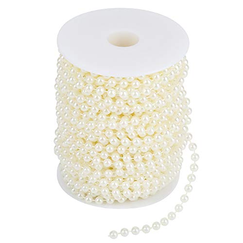 Akozon Pearl Garland Roll 25m/Rolle Schleifen Perle Draht Perlen Garland String 6mm Perlenband Perlenkette Perlengirlande Perlenschnur für Hochzeit Party Dekor DIY Zubehör Dekorat Braut Kleid(Beige) von Akozon