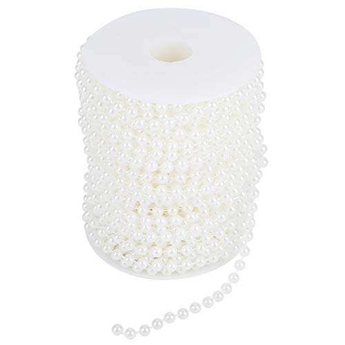 Akozon Pearl Garland Roll 25m/Rolle Schleifen Perle Draht Perlen Garland String 6mm Perlenband Perlenkette Perlengirlande Perlenschnur für Hochzeit Party Dekor DIY Zubehör Dekorat Braut Kleid(Weiß) von Akozon