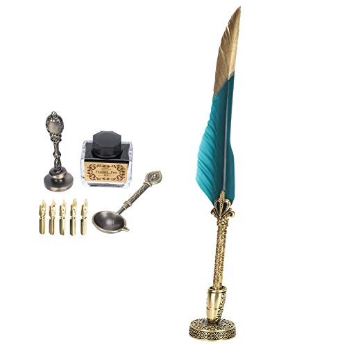 Akozon Vintage Federkieler-Set – Eleganter Füllfederhalter mit Premium-Feder, Ideales Weihnachtsgeschenk für Kalligraphie und Signieren – Dekorativer Tauchstift mit Goldener von Akozon