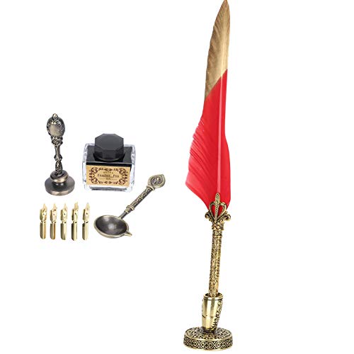 Akozon Vintage Federkieler-Set – Eleganter Füllfederhalter mit Premium-Feder, Ideales Weihnachtsgeschenk für Kalligraphie und Signieren – Dekorativer Tauchstift mit Goldener von Akozon