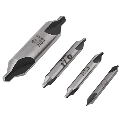 Akozon Zentrierbohrer 4 stücke 1/2/2,5/5mm 60 Grad HSS Zentrierbohrer Zentrierbohrer Set HSS Zentrum Bohrer Set Drehmaschine Kombiniert Zentrum Bohrer Senker für Metall von Akozon