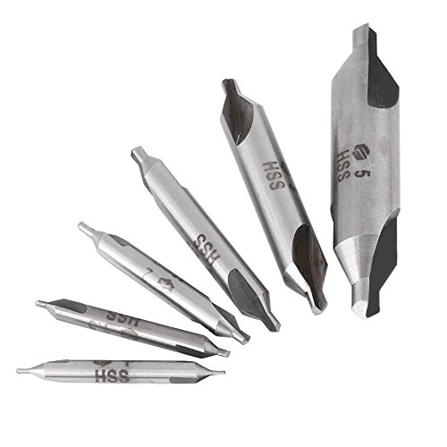 Akozon Zentrierbohrer Set, 6 Stück HSS Zentrier Bohrer Kernbohrer 60° Edelstahl Drehmaschine Bohrer Senker 1 1,5 2 2,5 3 5 mm von Akozon